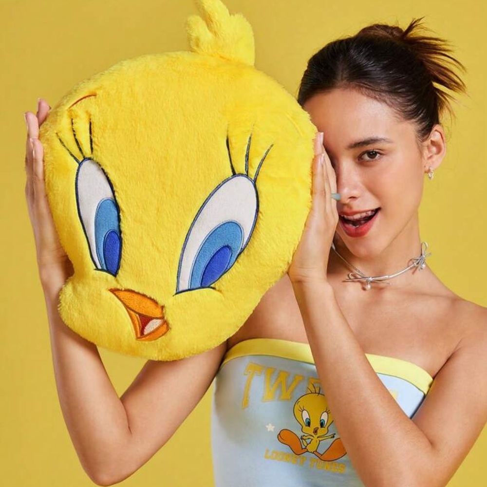 LOONEY TUNES X Embroidered Cartoon And Letter Pattern Decorative Throw Pillow